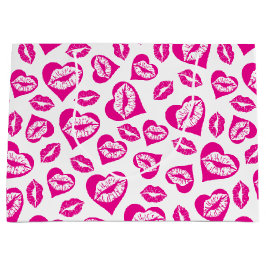 Roze en witte harten en kussen groot cadeauzakje