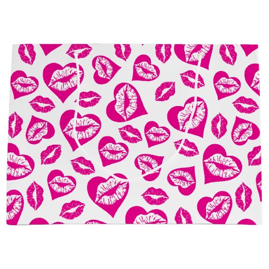 Roze en witte harten en kussen groot cadeauzakje (Voorkant)