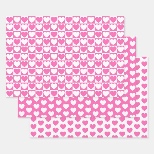 Roze en witte harten inpakpapier vel (Set)