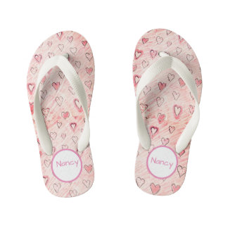 Roze en witte harten met naam Paar Teenslippers
