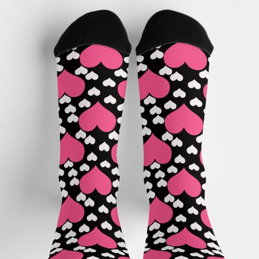 Roze en witte harten op zwarte achtergrond ontwerp sokken (Top)