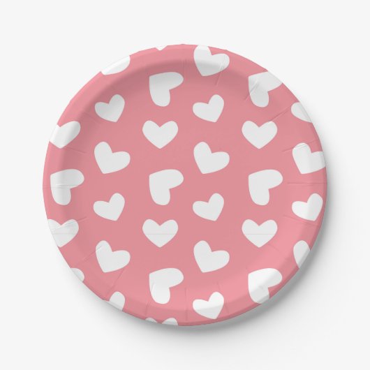 Roze en witte harten papieren bordje (Voorkant)