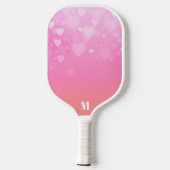 Roze en Witte Harten Patroon Modern Monogram Pickleball Paddle (Achterkant)