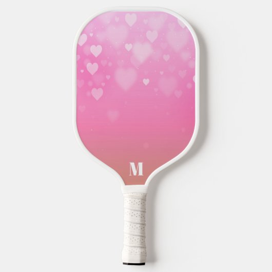 Roze en Witte Harten Patroon Modern Monogram Pickleball Paddle (Achterkant)