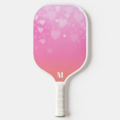 Roze en Witte Harten Patroon Modern Monogram Pickleball Paddle (Voorkant)