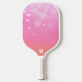 Roze en Witte Harten Patroon Modern Monogram Pickleball Paddle
