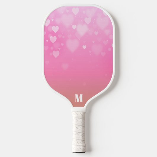 Roze en Witte Harten Patroon Modern Monogram Pickleball Paddle (Voorkant)