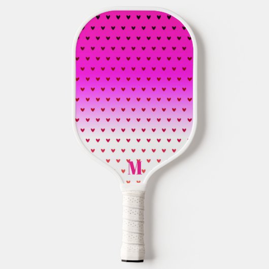 Roze en Witte Harten Patroon Modern Monogram Pickleball Paddle (Achterkant)