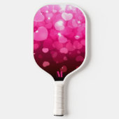 Roze en Witte Harten Patroon Modern Monogram Pickleball Paddle (Achterkant)