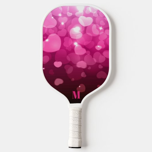 Roze en Witte Harten Patroon Modern Monogram Pickleball Paddle (Achterkant)