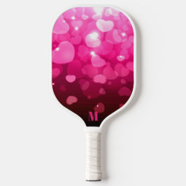 Roze en Witte Harten Patroon Modern Monogram Pickleball Paddle