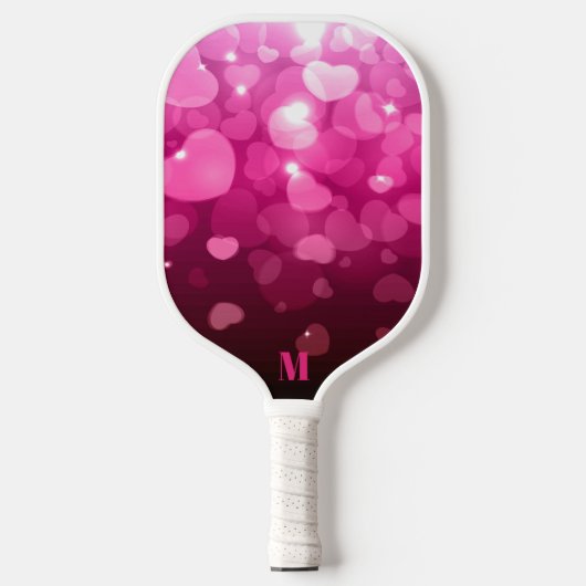 Roze en Witte Harten Patroon Modern Monogram Pickleball Paddle (Voorkant)