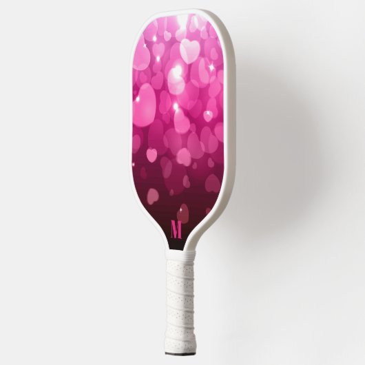 Roze en Witte Harten Patroon Modern Monogram Pickleball Paddle (Links)