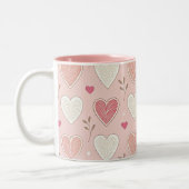 Roze en Witte Harten Patroon Valentijnsdag Tweekleurige Koffiemok (Links)