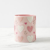 Roze en Witte Harten Patroon Valentijnsdag Tweekleurige Koffiemok (Center)