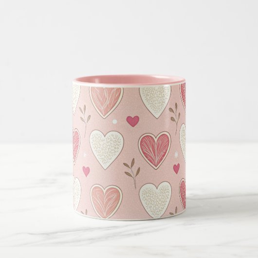 Roze en Witte Harten Patroon Valentijnsdag Tweekleurige Koffiemok (Center)