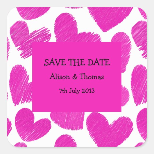 Roze en witte harten 'Save the date' Sticker (Voorkant)