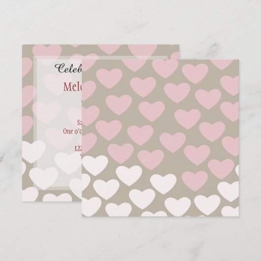 Roze en witte harten verjaardag kaart (Voorkant / Achterkant)