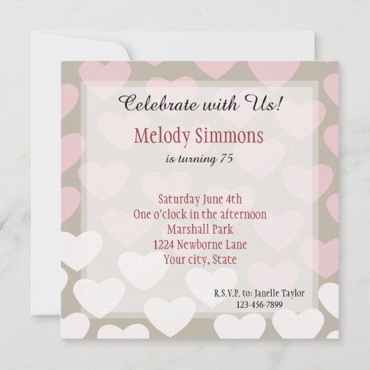 Roze en witte harten verjaardag kaart (Achterkant)