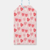 Roze en witte harten, witte streamers cadeaulabel (Voorkant)