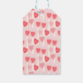 Roze en witte harten, witte streamers cadeaulabel (Achterkant)