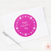 Roze en witte Hartgrens Gelukkige Valentijnsdag Ronde Sticker (Envelop)