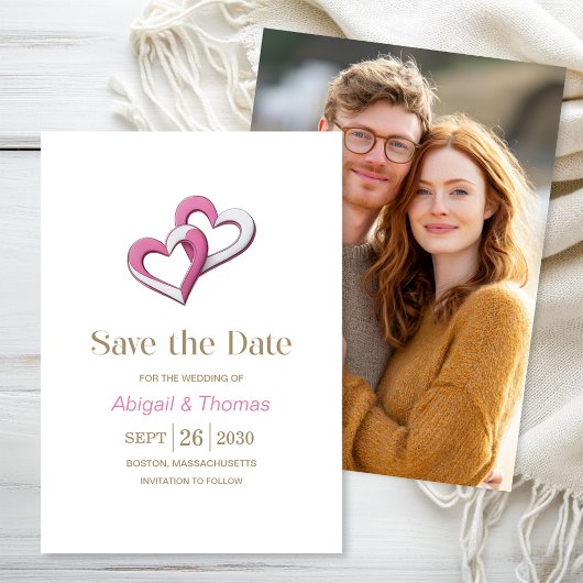 Roze en Witte Hartjes Bruiloft Save The Date
