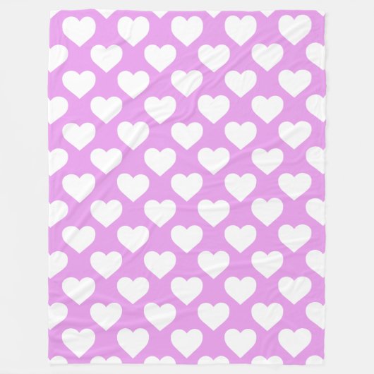 Roze en Witte Hartjes Patroon Fleece Deken (Voorkant)
