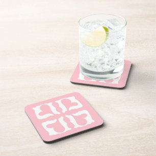 Roze en Witte Hartjes Retro Bier Onderzetter