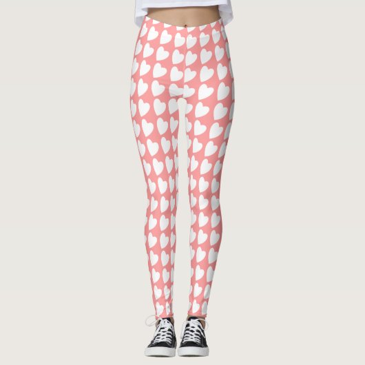 Roze en witte hartritmesters leggings (Voorkant)