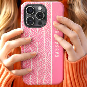 Roze en Witte Heringgraat Persoonlijke Naam Case-Mate iPhone Case