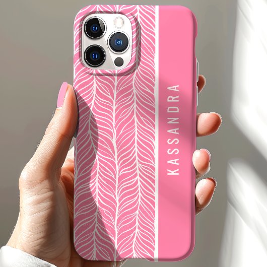Roze en Witte Heringgraat Persoonlijke Naam Case-Mate iPhone Case