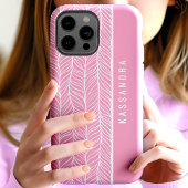 Roze en Witte Heringgraat Persoonlijke Naam Case-Mate iPhone Case