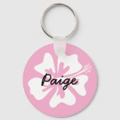 Roze en witte Hibiscus logo gepersonaliseerd Sleutelhanger (Achterkant)