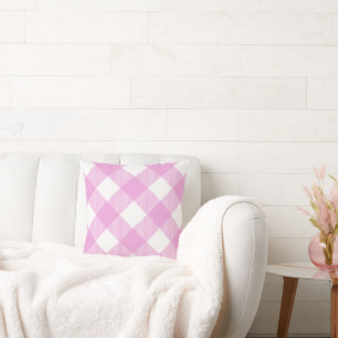 Roze en Witte Hoekige Plaid Kussen