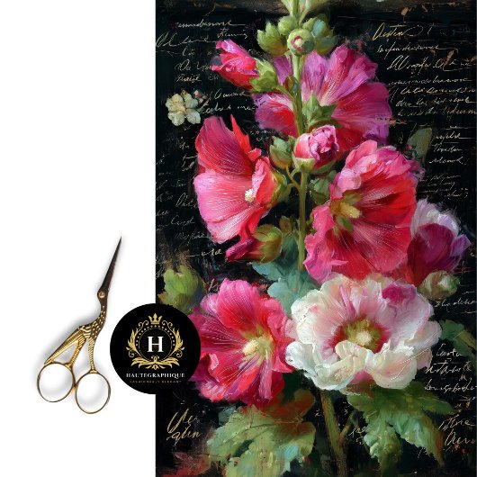 Roze en witte Hollyhock Decoupage Tissuepapier