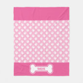 Roze en Witte Hond Poot en Bot Met Naam Fleece Deken (Voorkant)