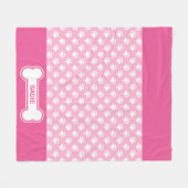 Roze en Witte Hond Poot en Bot Met Naam Fleece Deken (Voorkant (Horizontaal))