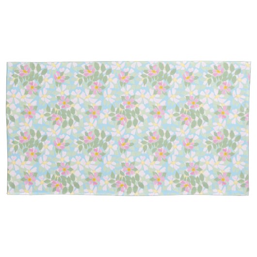  roze en witte hond Rozen op Sky Blue Kussensloop (Voorkant-Links)
