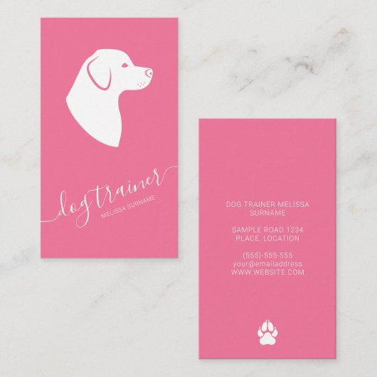 Roze en witte hond Silhouette Modern Dog Trainer Visitekaartje (Voorkant / Achterkant)