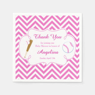 Roze en witte honkbal Baby shower servetten