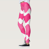 Roze en witte horizontale golven patroon leggings (Links)