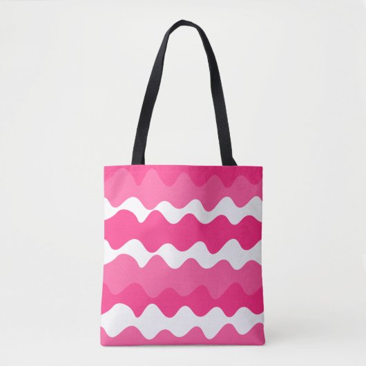 Roze en witte horizontale golven patroon tote bag (Voorkant)