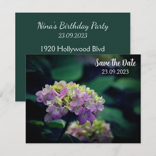 Roze en Witte Hydrangea Bloem Bewaar de Datum Feestdagenkaart (Voorkant / Achterkant)