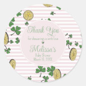 Roze en witte Ierse Baby Meisje Dank u gunst Ronde Sticker (Voorkant)