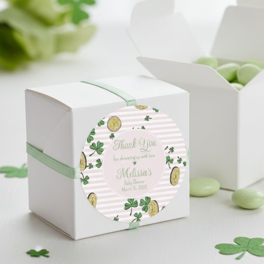 Roze en witte Ierse Baby Meisje Dank u gunst Ronde Sticker