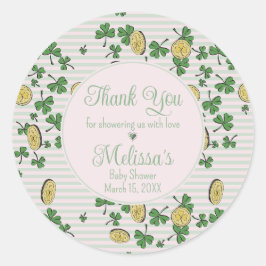 Roze en witte Ierse Baby Meisje Dank u gunst Ronde Sticker