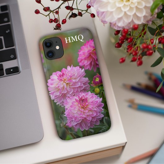 Roze en Witte Initialen van Dahlia Case-Mate iPhone Case