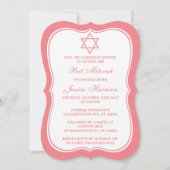 Roze en witte joodse ster van David Bat Mitzvah Kaart (Voorkant)