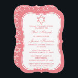 Roze en witte joodse ster van David Bat Mitzvah Kaart<br><div class="desc">Deze uitnodigingen kunnen worden aangepast voor elke joodse heilige gebeurtenis zoals Bat Mitzvah, Bar Mitzvah, Bevestiging, Wedding, enz. Voeg uw douaneverklaring toe door de "Edit this design sjabloon"sectie te gebruiken of de blauwe "Customize het"knoop te klikken om de doopvontstijl en de kleur te veranderen, of een foto of een extra...</div>